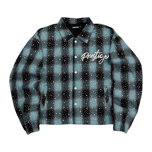 Prestige Rhinestone Shadow Plaid Flannel Shirt — Blue