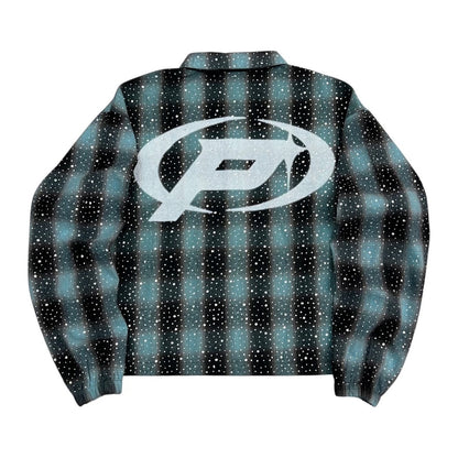 Prestige Rhinestone Shadow Plaid Flannel Shirt — Blue