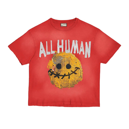 ALL HUMAN "Yellow Smiley" Tee — Red