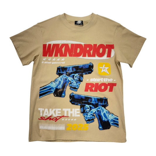 wknd riot dual blue pistols tee tan