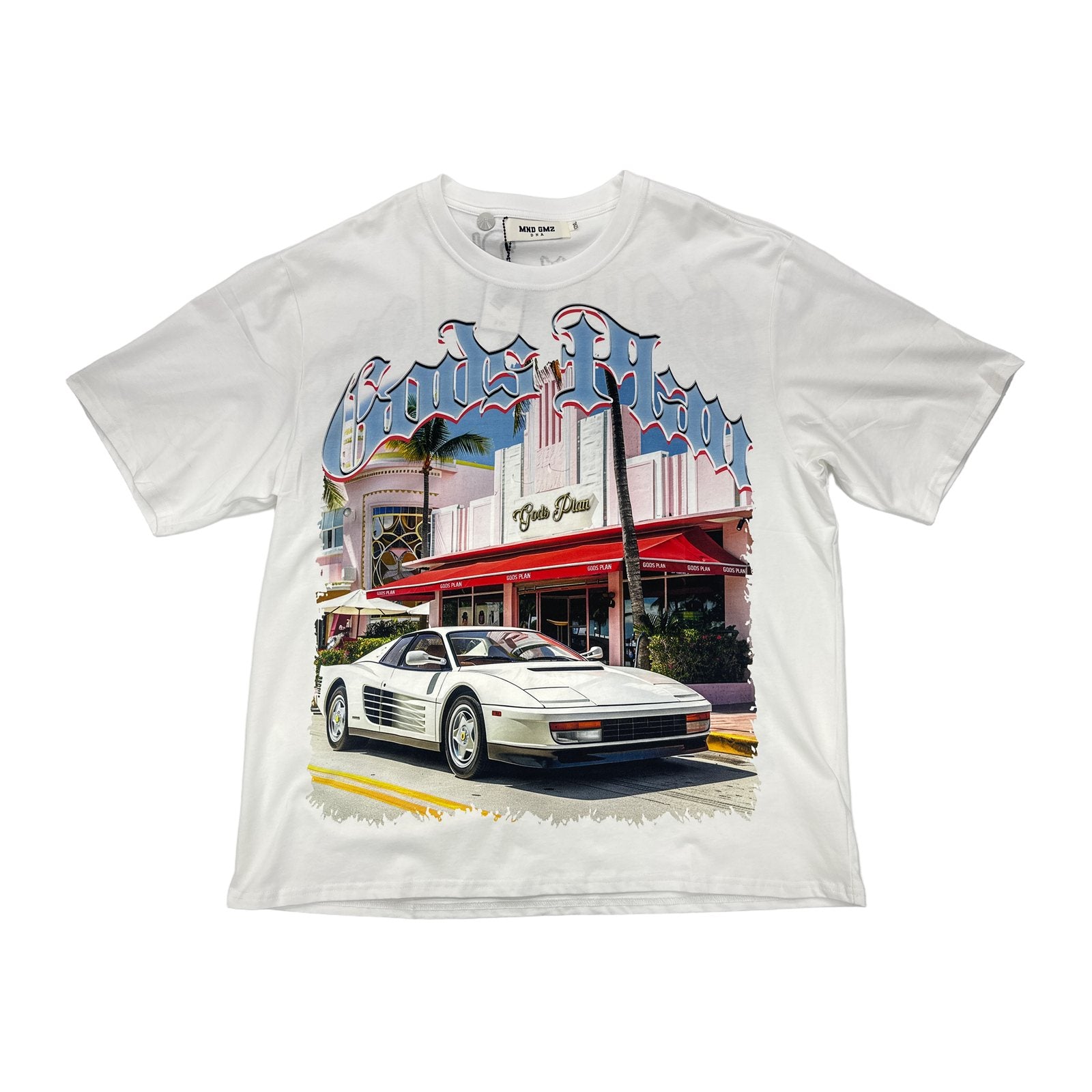 mnd gmz dna gods plan car tee white