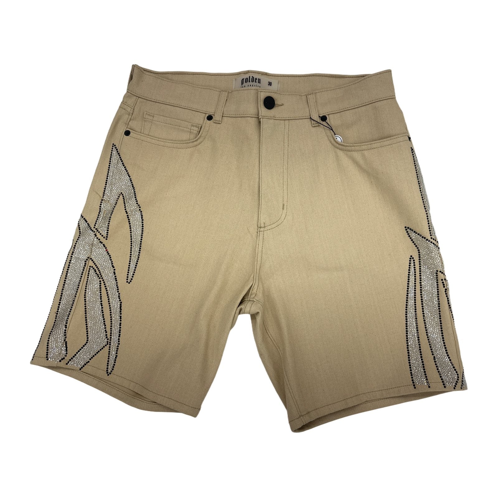 golden denim rhinestone shorts beige