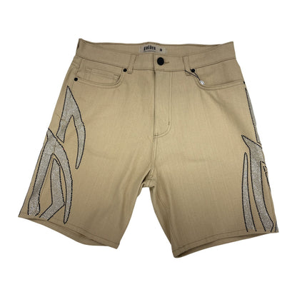golden denim rhinestone shorts beige