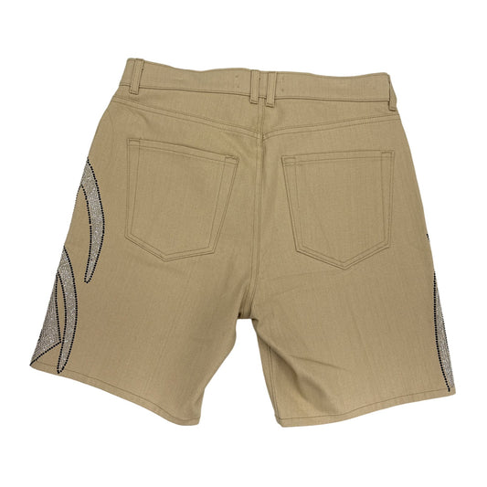 golden denim rhinestone shorts beige