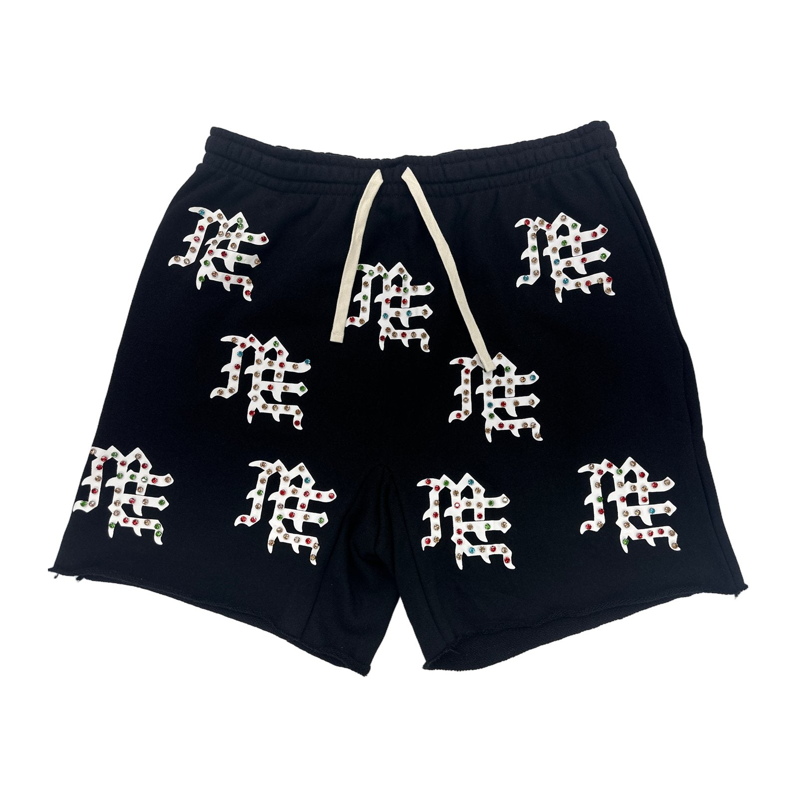 mixed emotion mf rhinestone shorts black