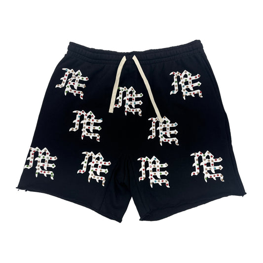 mixed emotion mf rhinestone shorts black