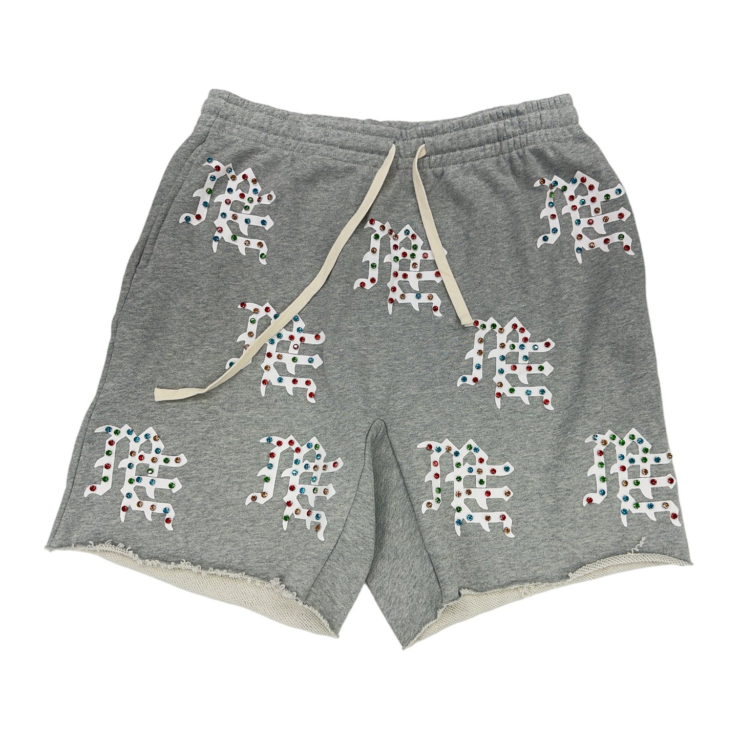 mixed emotion mf rhinestone shorts grey