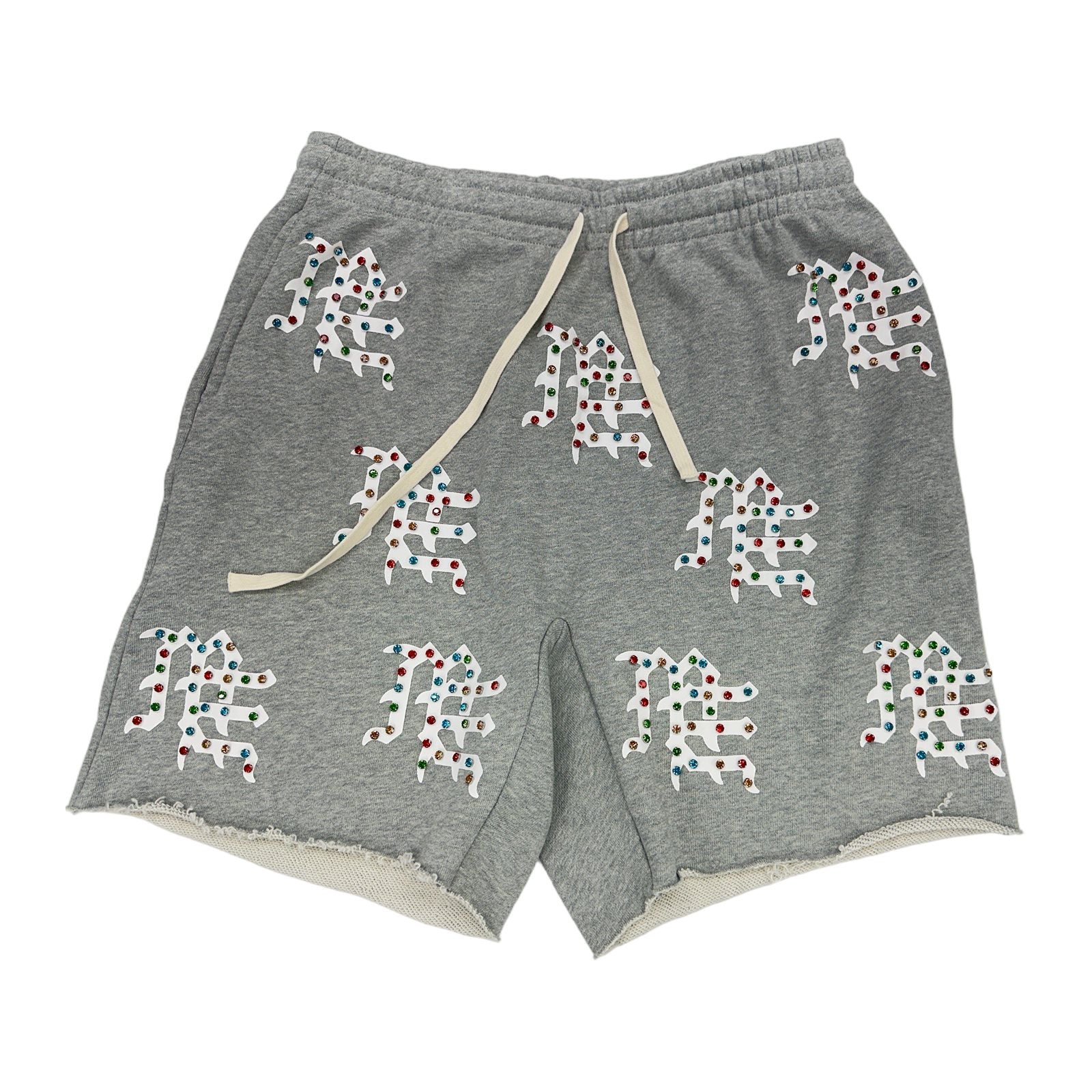 mixed emotion mf rhinestone shorts grey