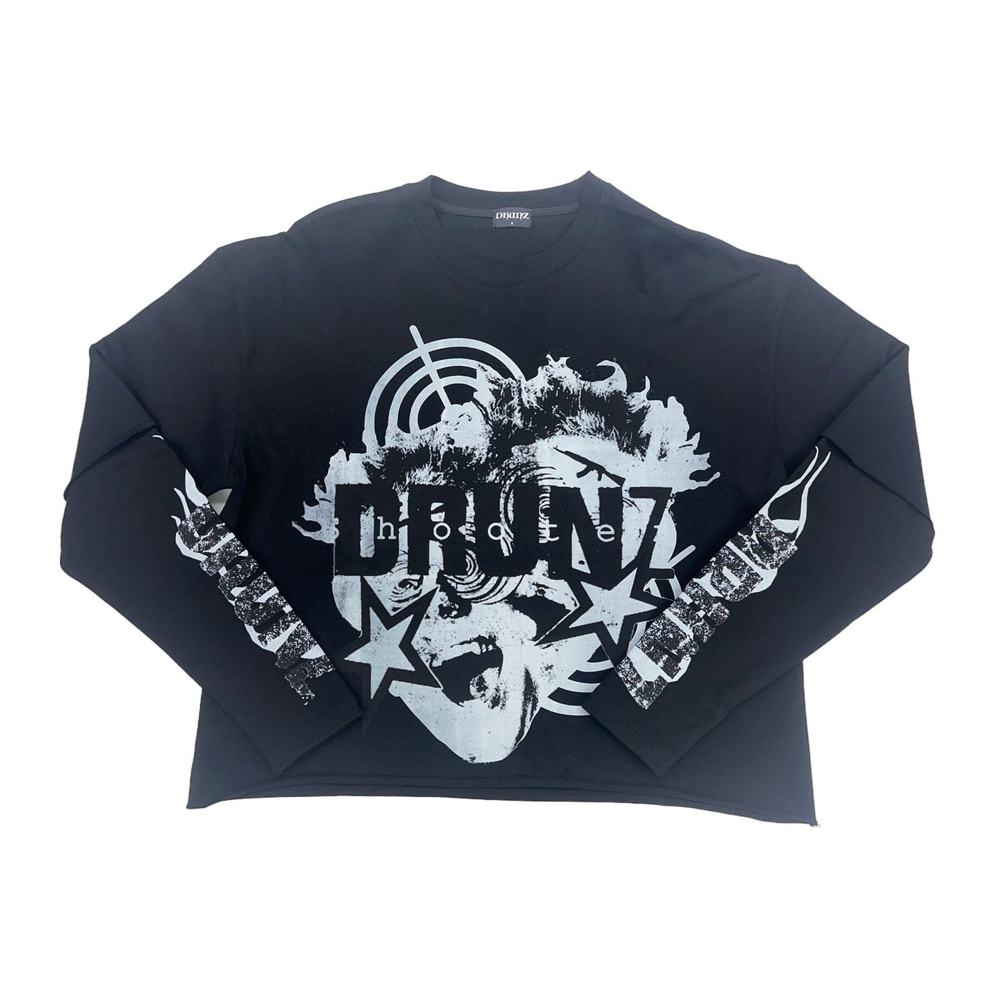 drunz hoote black white long sleeve tee