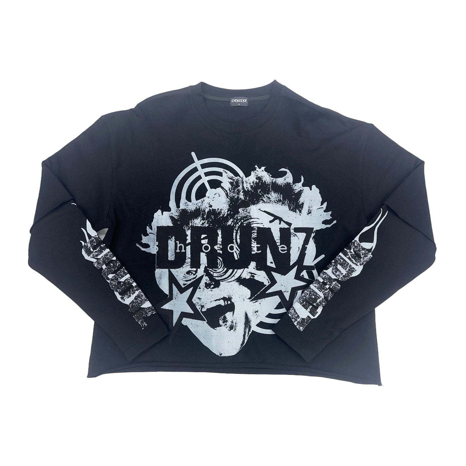 drunz hoote black white long sleeve tee