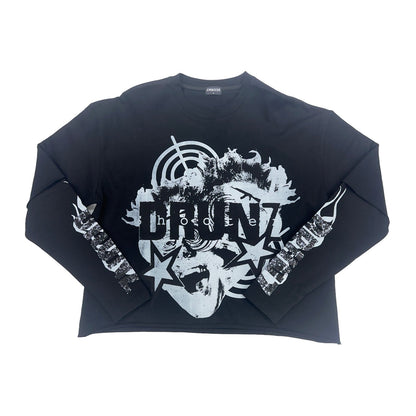 drunz hoote black white long sleeve tee