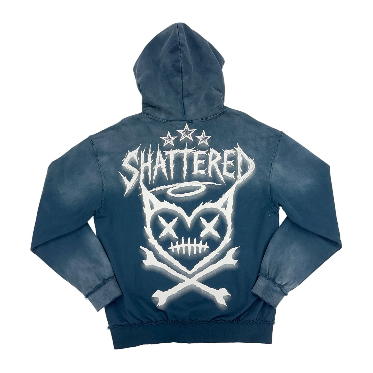 shattered hearts blue wash zip up hoodie
