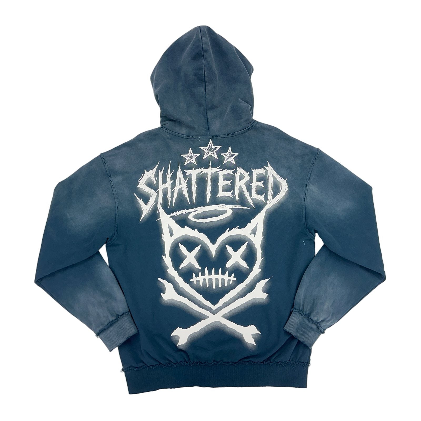 shattered hearts blue wash zip up hoodie