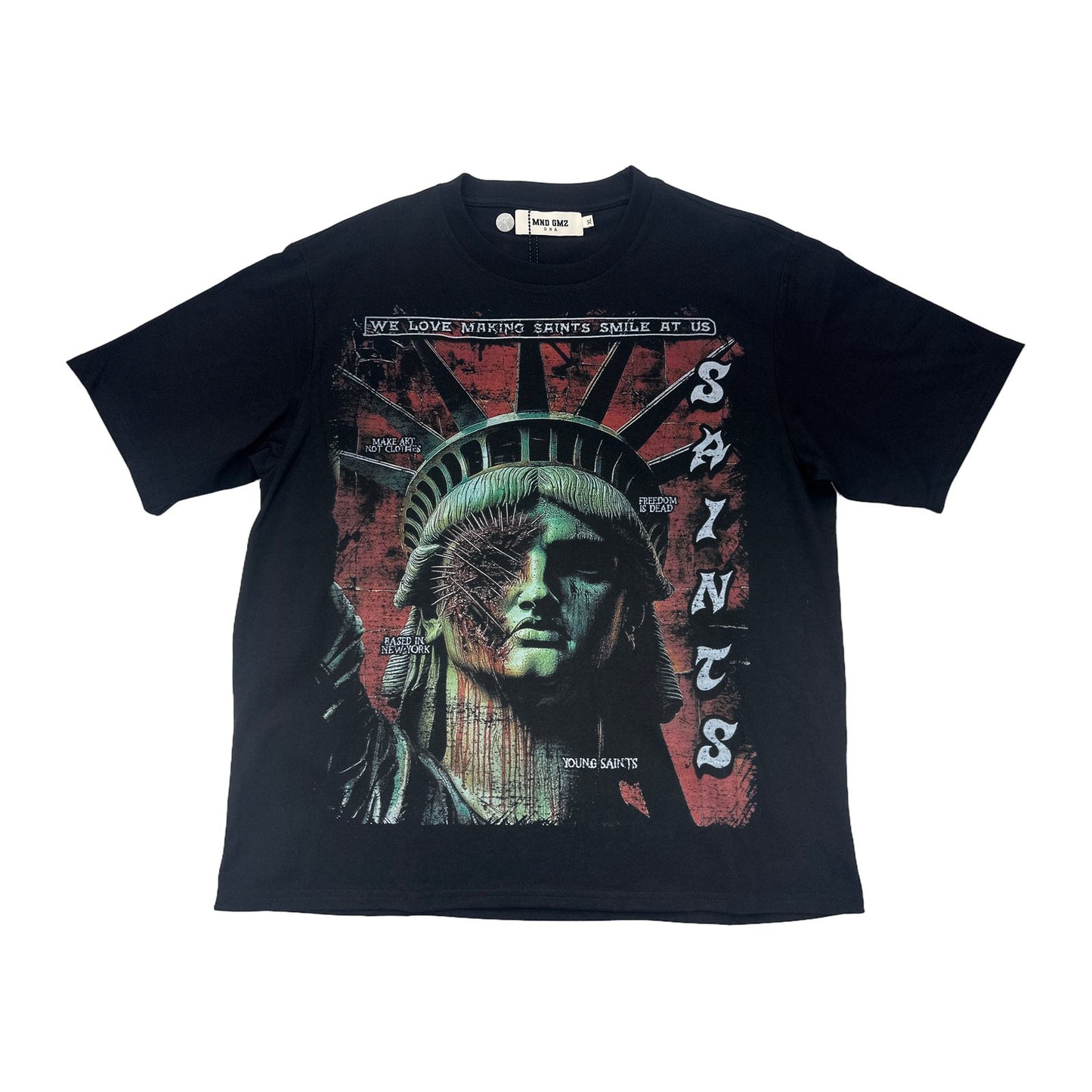 mnd gmz dna statue liberty face saints tee black
