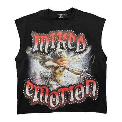 Mixed Emotion "Baby Angel" Rhinestone Cut-Off Tee — Black