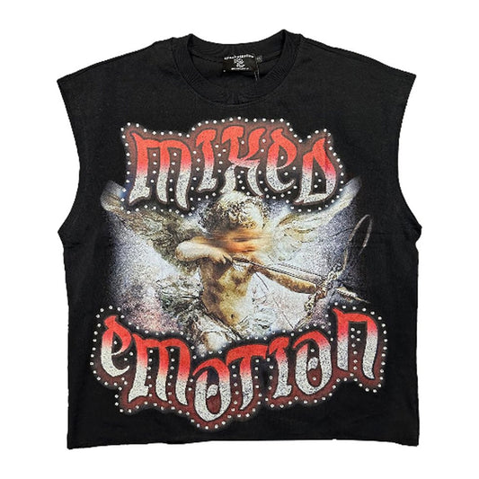 Mixed Emotion "Baby Angel" Rhinestone Cut-Off Tee — Black