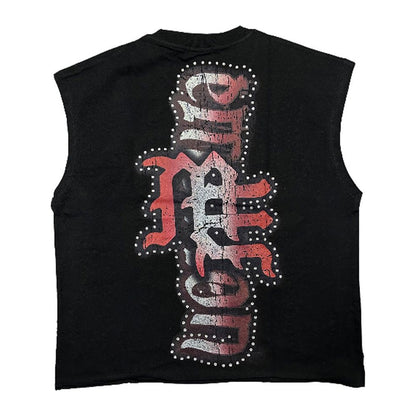 Mixed Emotion "Baby Angel" Rhinestone Cut-Off Tee — Black