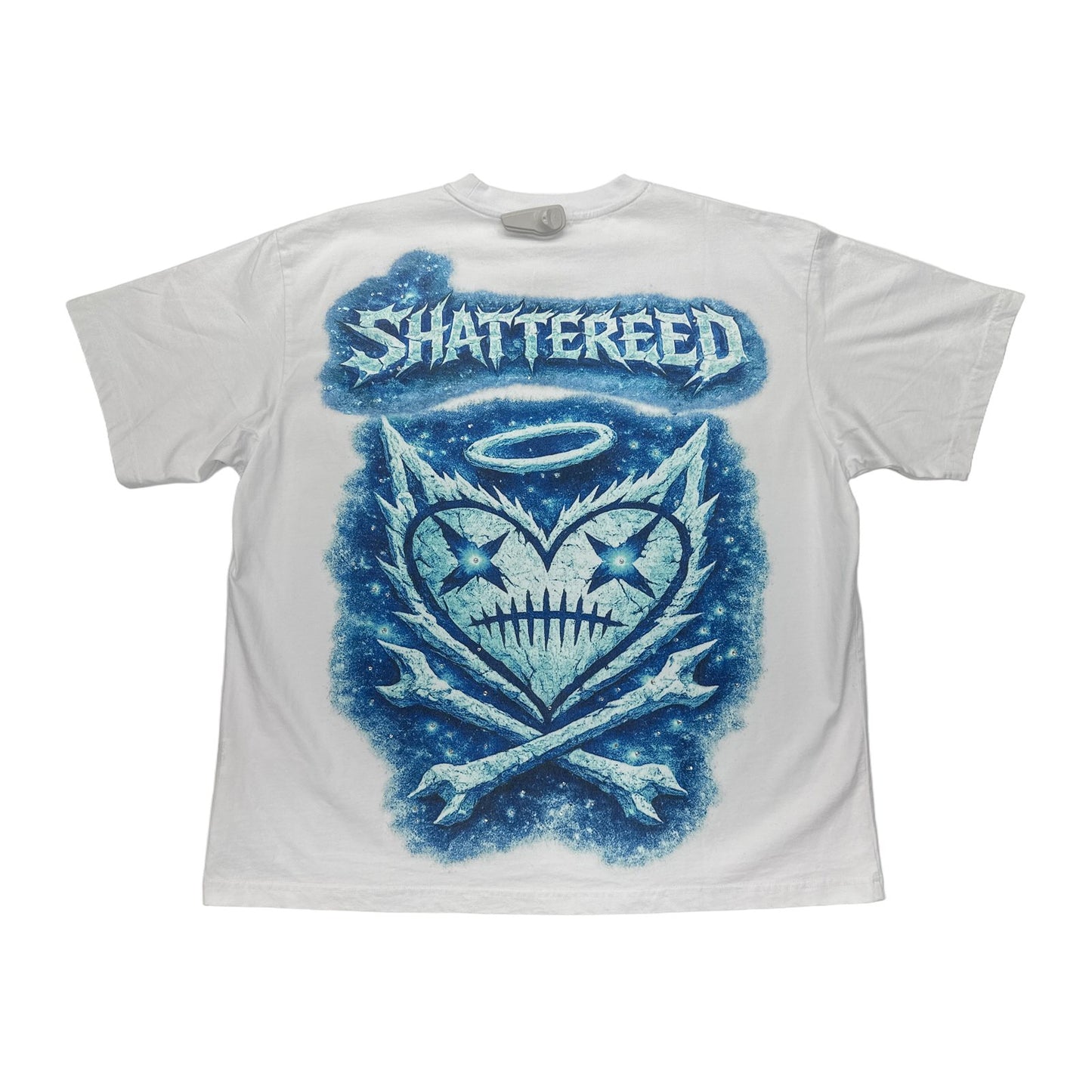 shattered hearts blue shattered white tee