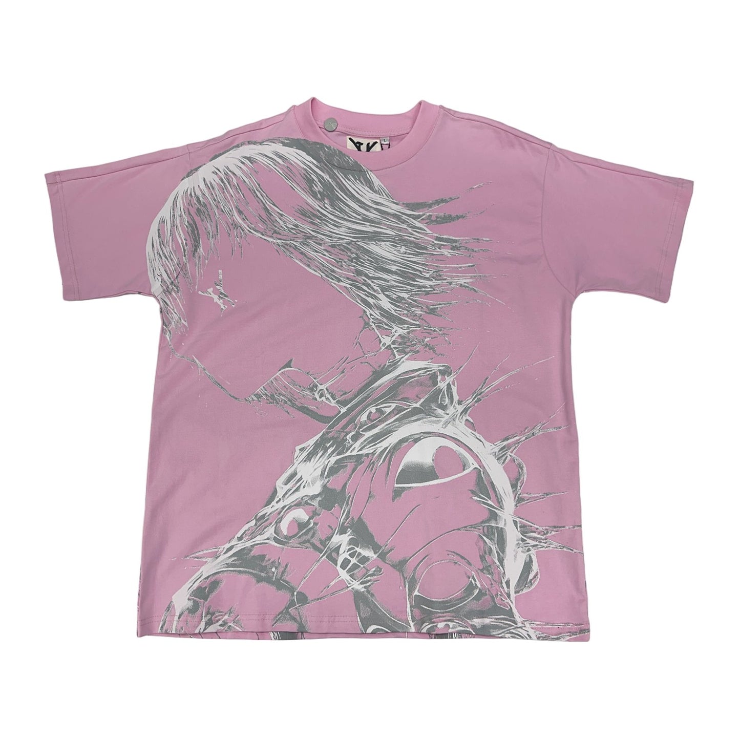 hostile pink white grey feather tee