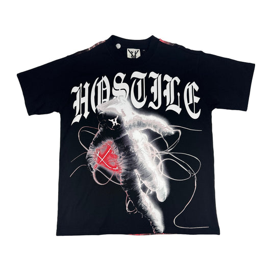 hostile pink astronaut black tee