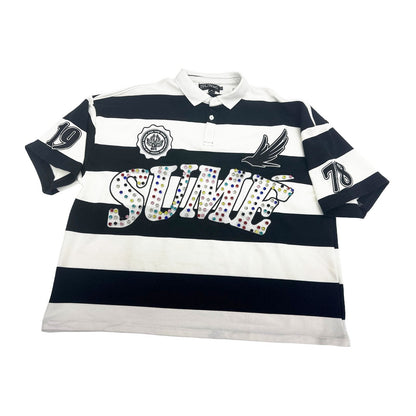 SUME 1978 rugby polo, black and white stripe, front
