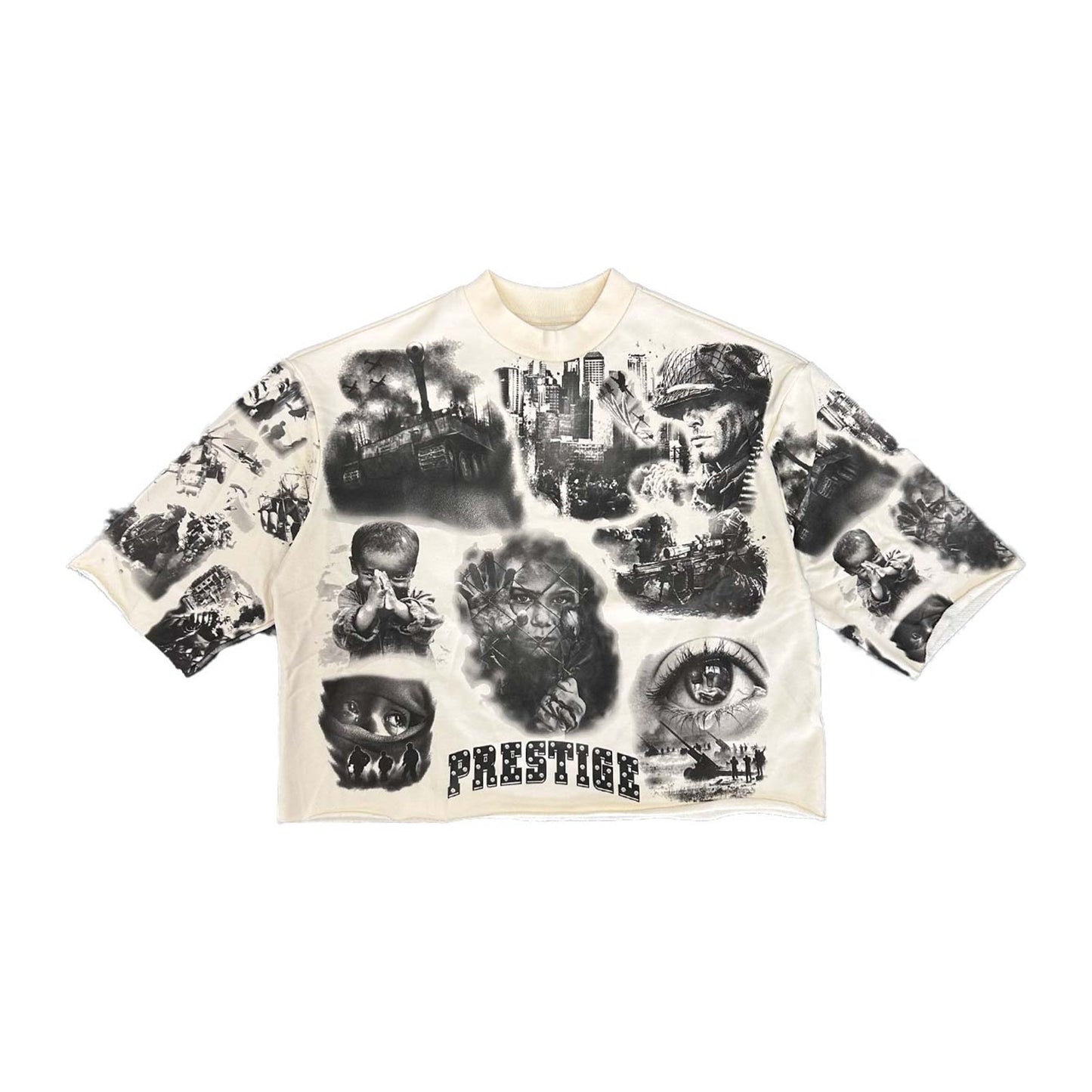 Prestige "War Collection" Airbrush Cropped Sweatshirt — Tan