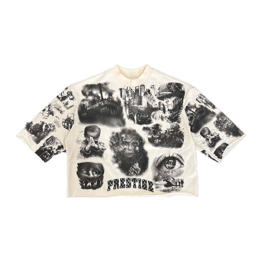 Prestige "War Collection" Airbrush Cropped Sweatshirt — Tan