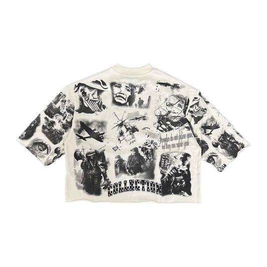Prestige "War Collection" Airbrush Cropped Sweatshirt — Tan