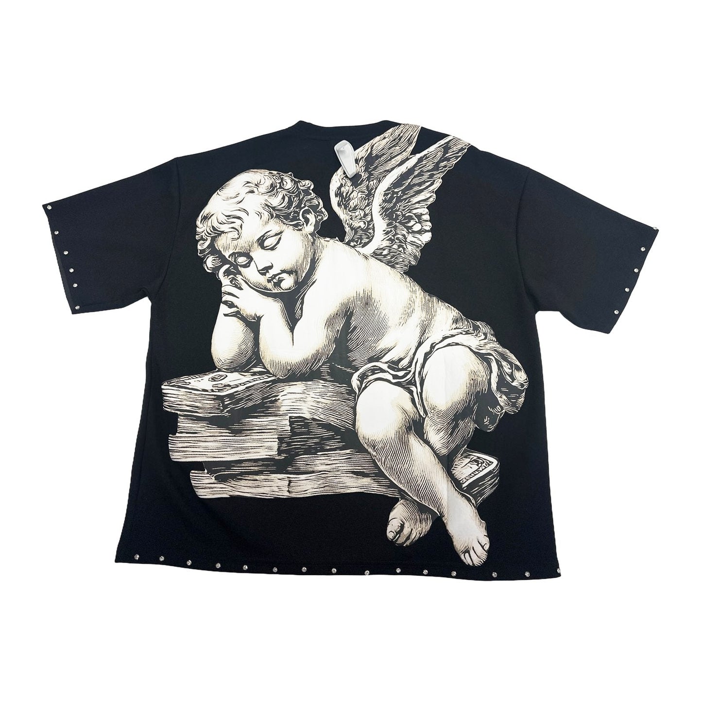 RARECOMMON "Saint" Rhinestone Cherub Tee — Black
