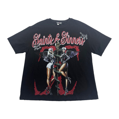 Concept LA "Saints & Sinners" Rhinestone Tee — Black
