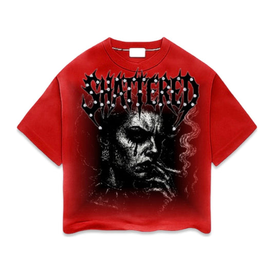 Shattered Hearts "Smoke" Rhinestone Tee - Red