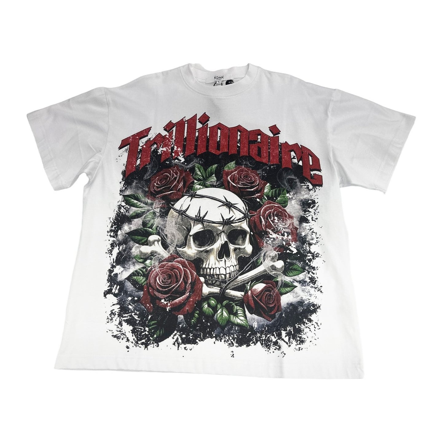 KDNK "Trillionaire" Skull & Roses Tee — White