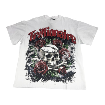 KDNK "Trillionaire" Skull & Roses Tee — White
