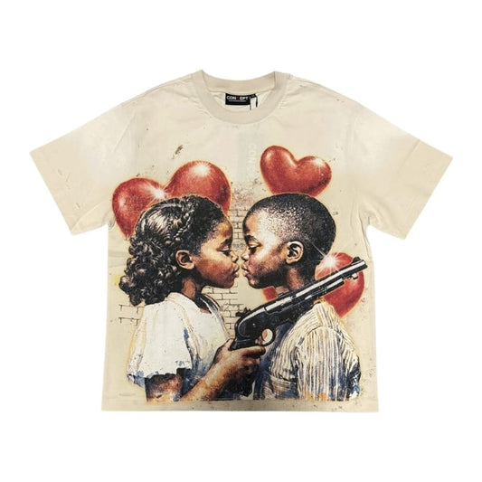 Concept LA "Love" Distressed Tee - Cream