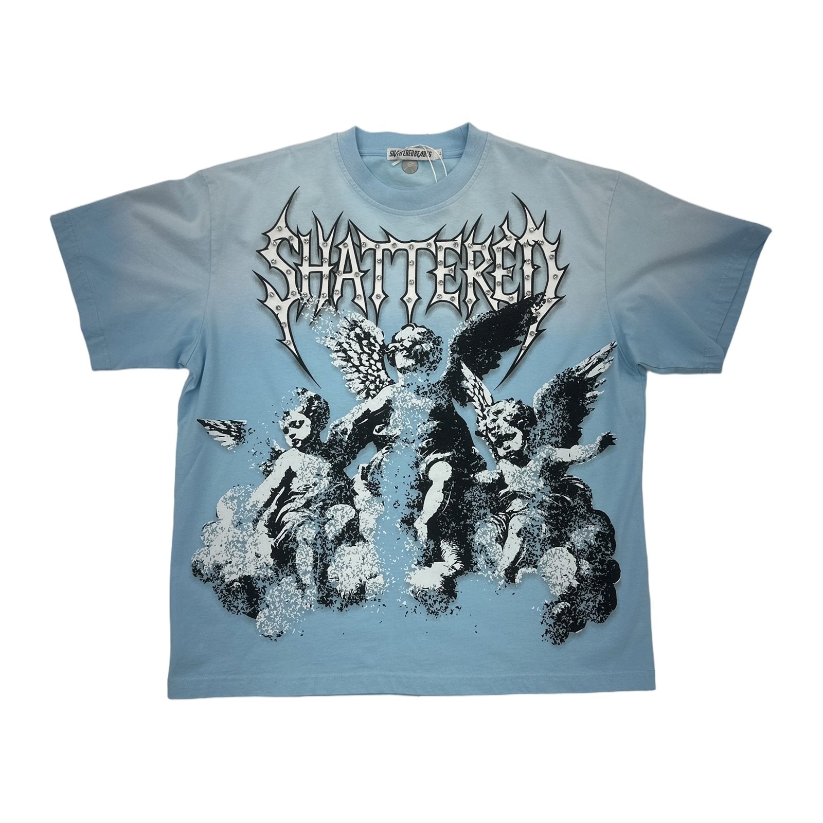 shattered hearts fallin angels rhinestone tee sky blue
