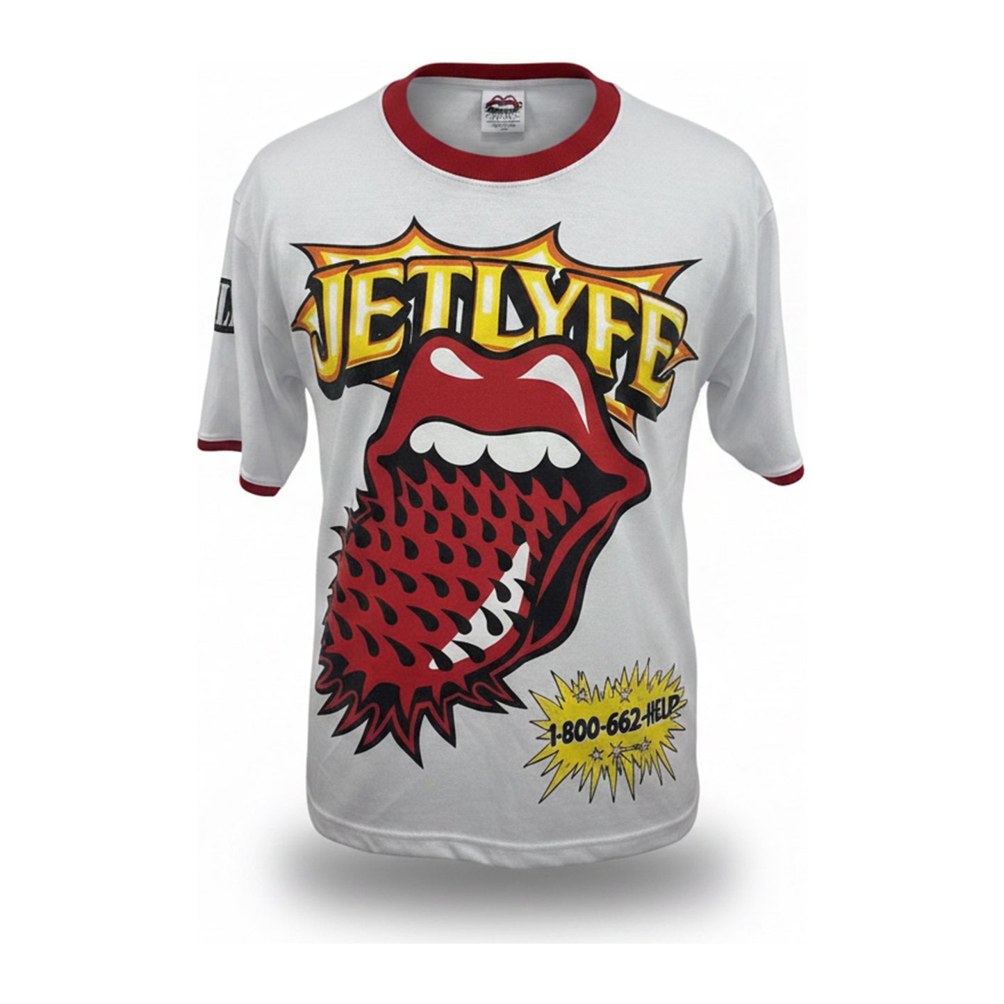 Jetlyfe "Breaking News" Spiked Tongue Tee — White/Red - ghost mannequin