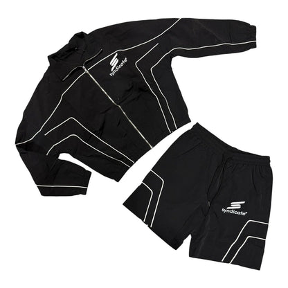 Syndicate Nylon 2 nylon track jacket and short set, black with white piping