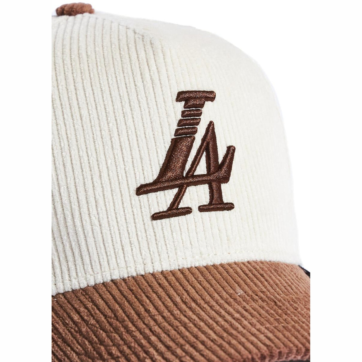 Reference Paradise LA corduroy cap, cream crown with brown brim, front