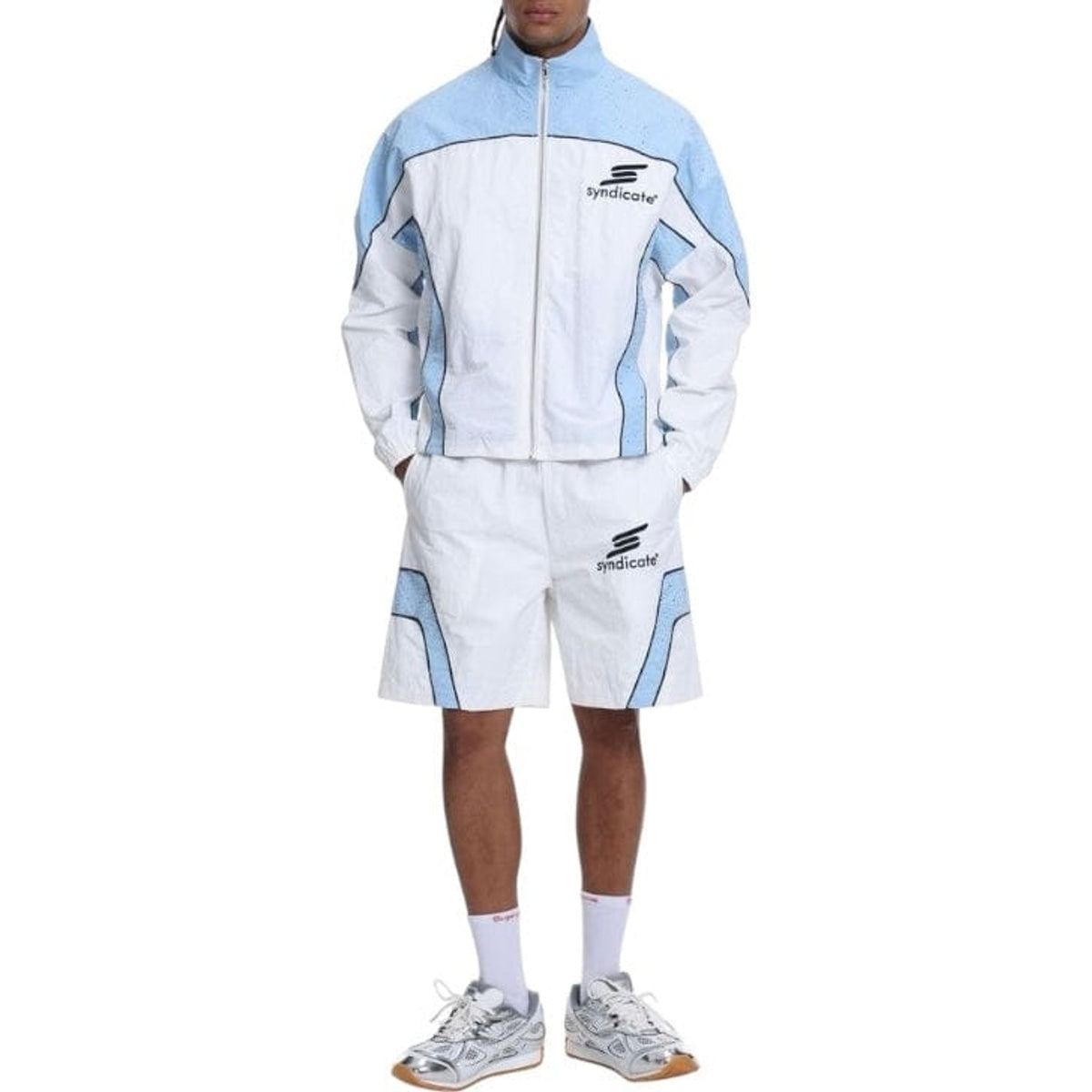 Syndicate nylon track jacket and short set, baby blue, front