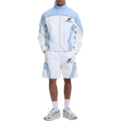 Syndicate nylon track jacket and short set, baby blue, front