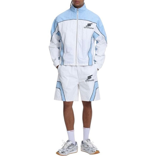 Syndicate nylon track jacket and short set, baby blue, front