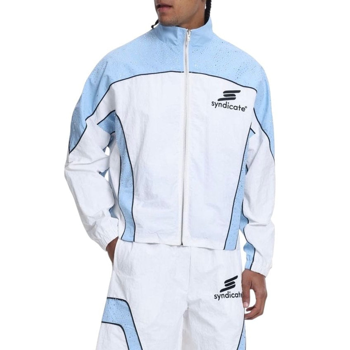 Syndicate nylon track jacket and short set, baby blue