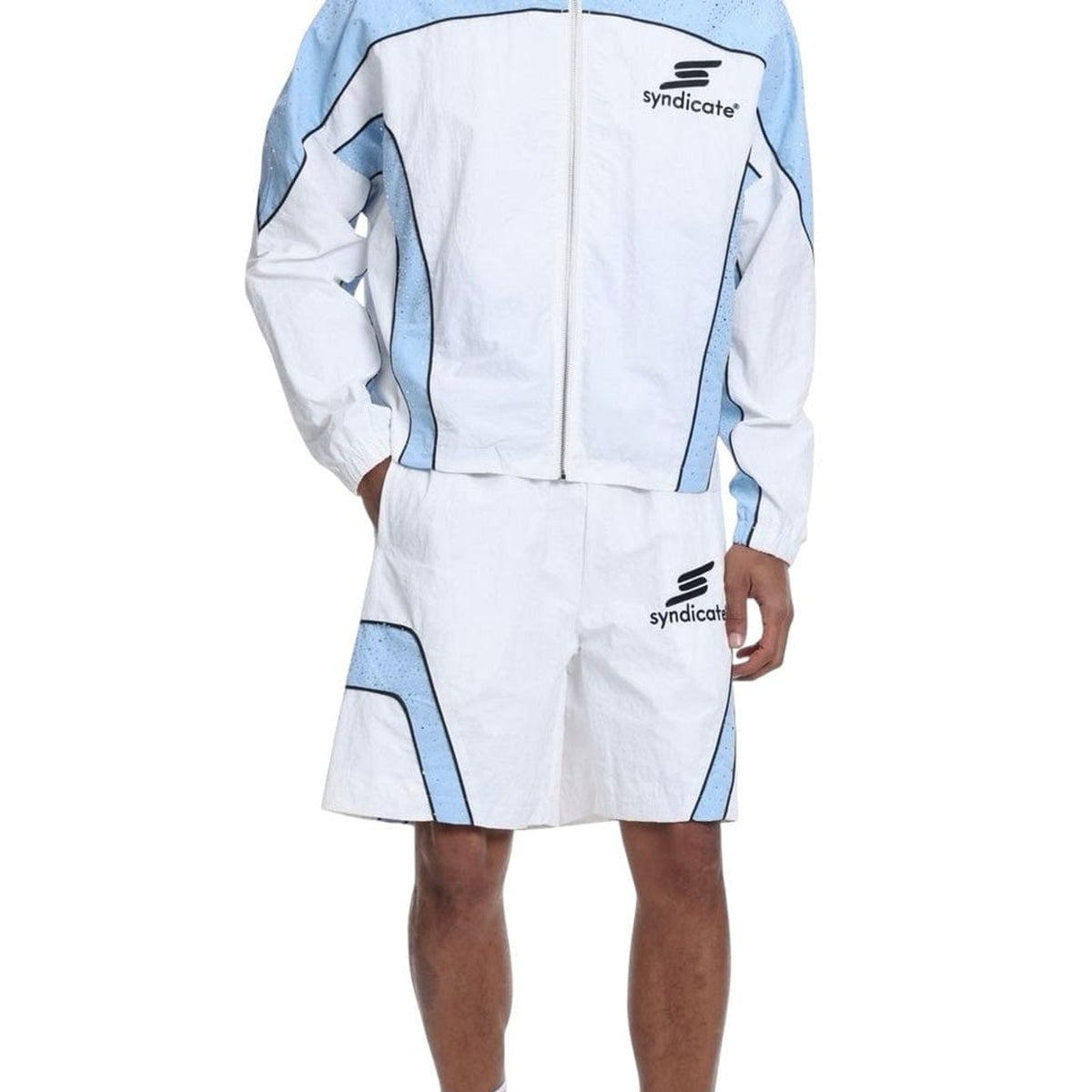 Syndicate nylon track jacket and short set, baby blue