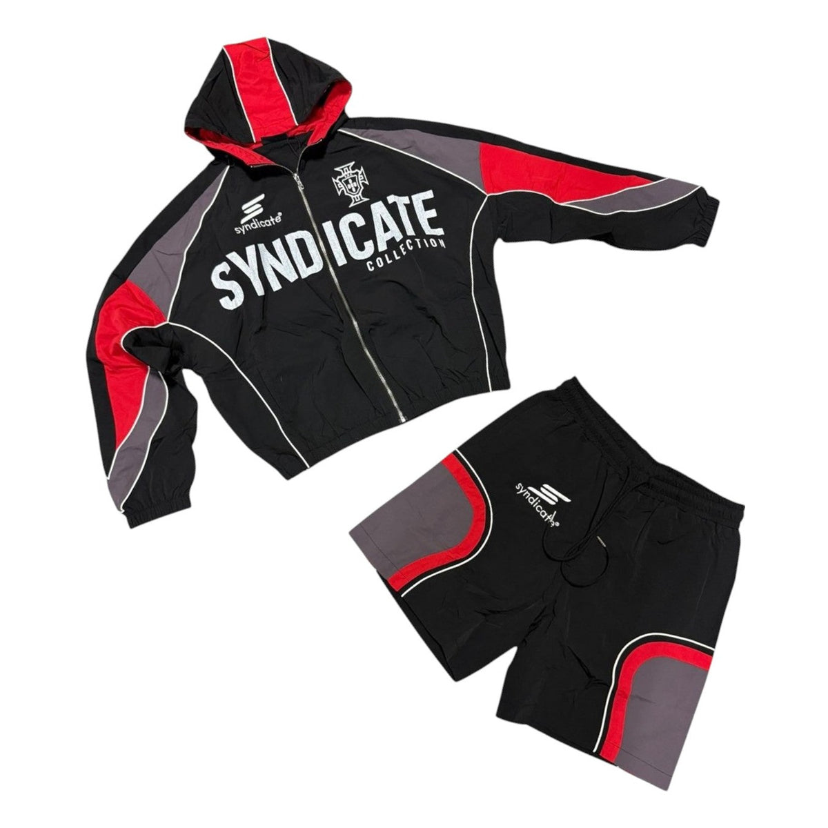 The Syndicate Nylon 1 Track Jacket & Short Set — Black/Red
