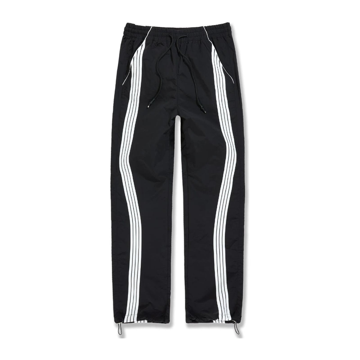 Jordan Craig Velocity nylon track pant in black with twin white side stripes