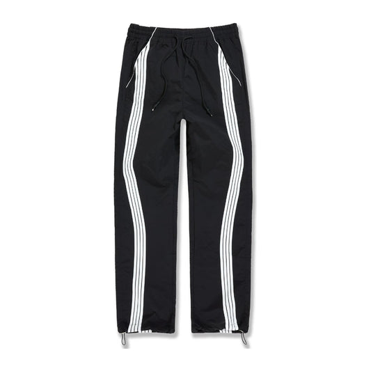 Jordan Craig Velocity nylon track pant in black with twin white side stripes