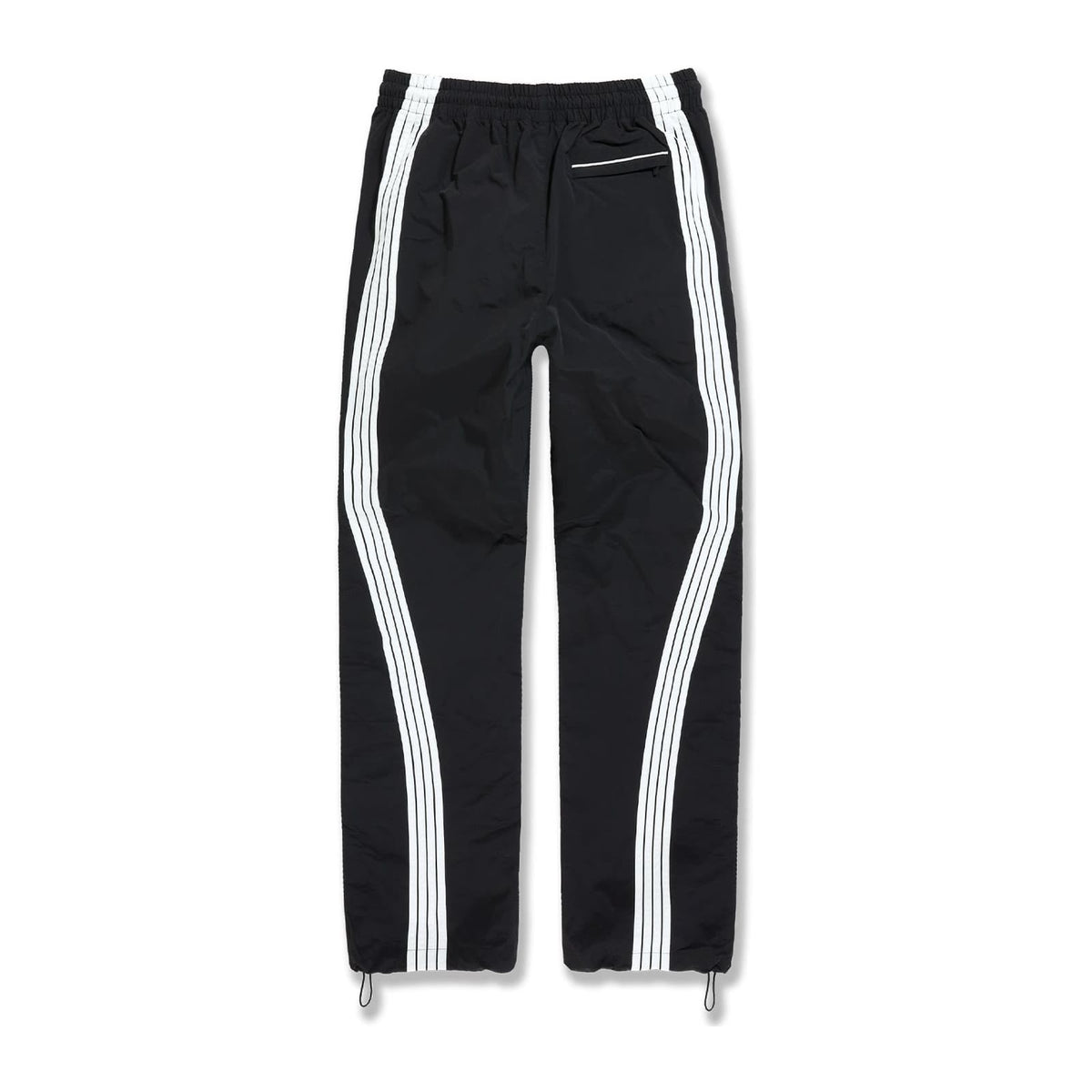 Jordan Craig Velocity nylon track pant in black with twin white side stripes