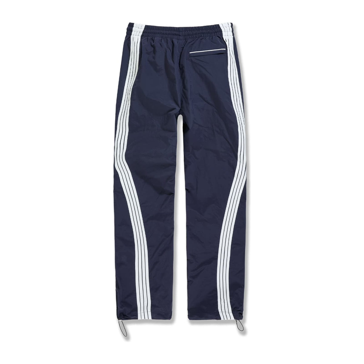 Jordan Craig Velocity nylon track pant in navy with twin white side stripes