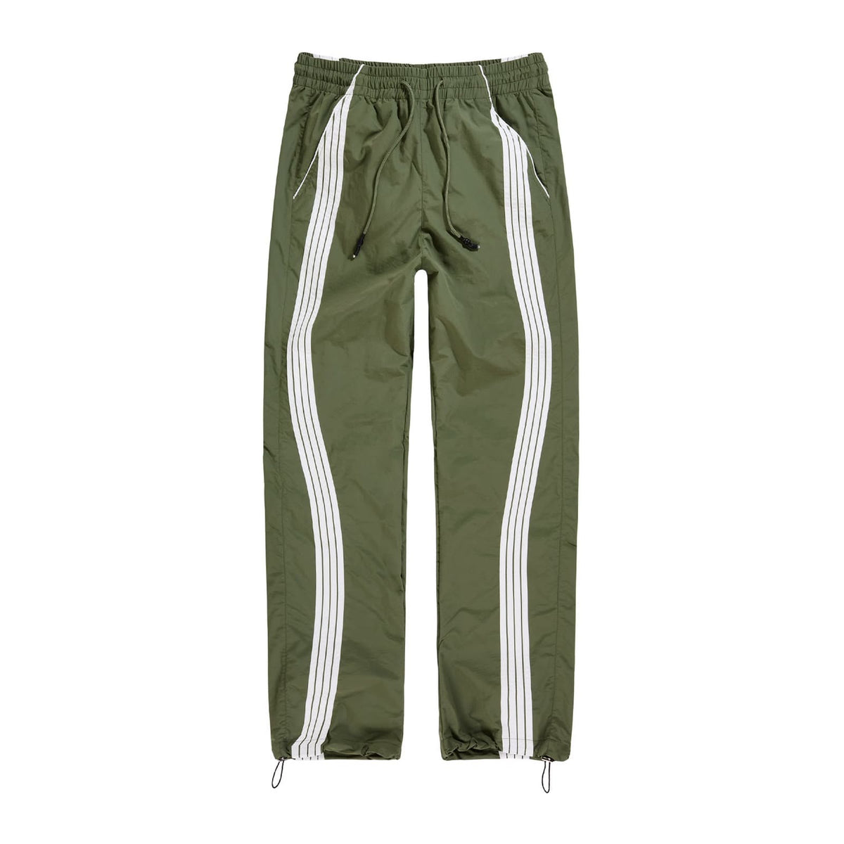 Jordan Craig Velocity nylon track pant in olive with twin white side stripes
