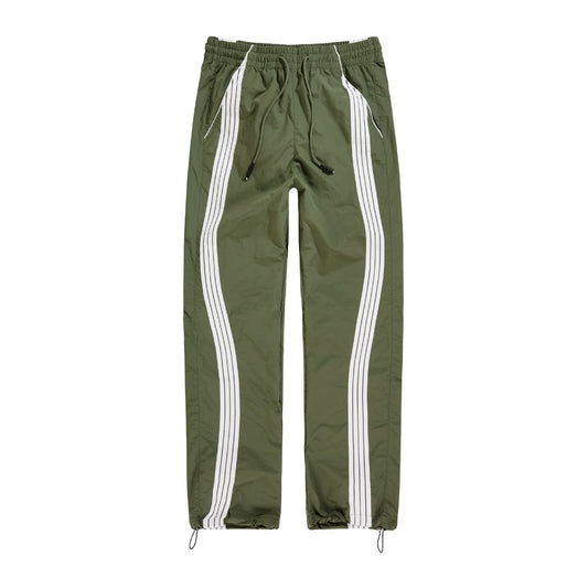 Jordan Craig Velocity nylon track pant in olive with twin white side stripes